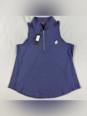 Greyson Womens Golf SLVLS Vesta Mock Chest Logo XL MS Blue Nylon NWT MSRP $110